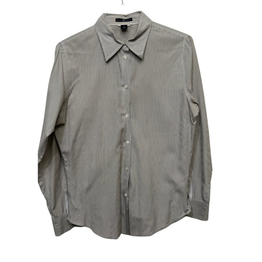 Women's GAP Classic Button-Down Shirt - Grey Stripe - Size 14 - Pre-Owned